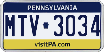 PA license plate MTV3034