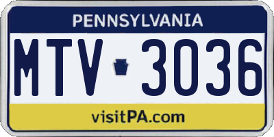 PA license plate MTV3036