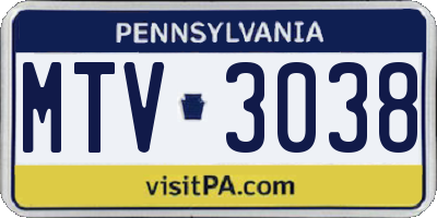 PA license plate MTV3038