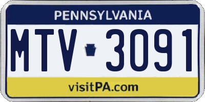 PA license plate MTV3091
