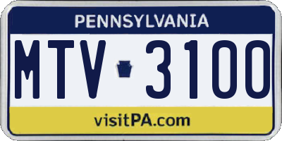 PA license plate MTV3100