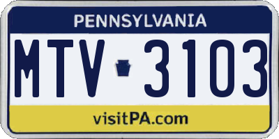 PA license plate MTV3103