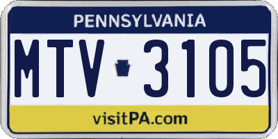 PA license plate MTV3105