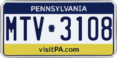 PA license plate MTV3108