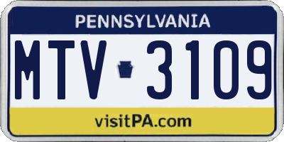 PA license plate MTV3109
