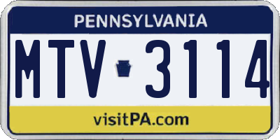 PA license plate MTV3114