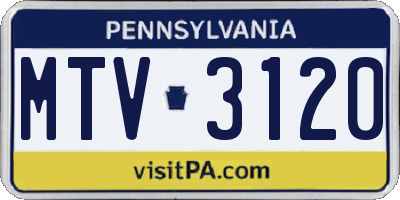 PA license plate MTV3120