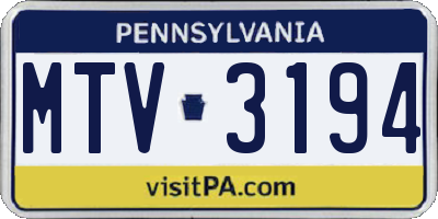 PA license plate MTV3194