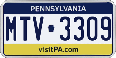 PA license plate MTV3309
