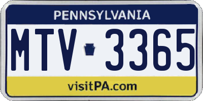 PA license plate MTV3365