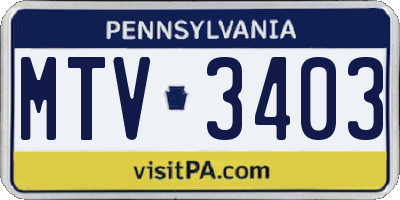 PA license plate MTV3403