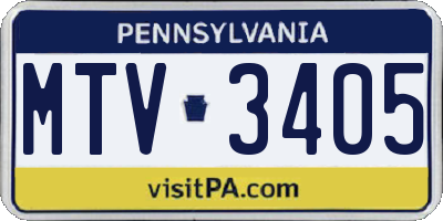 PA license plate MTV3405