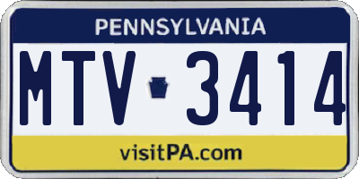 PA license plate MTV3414
