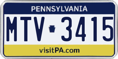 PA license plate MTV3415