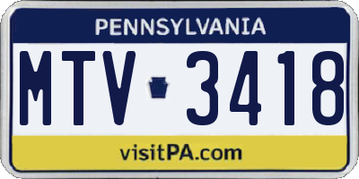 PA license plate MTV3418