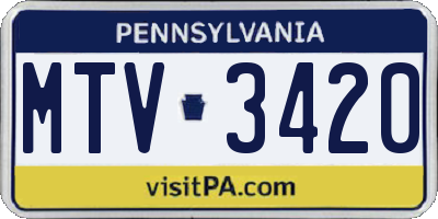 PA license plate MTV3420