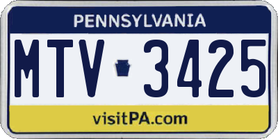 PA license plate MTV3425