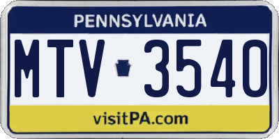 PA license plate MTV3540