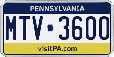 PA license plate MTV3600