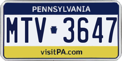 PA license plate MTV3647