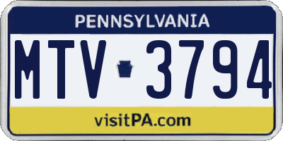 PA license plate MTV3794