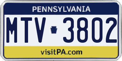 PA license plate MTV3802