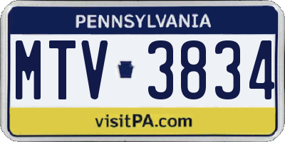 PA license plate MTV3834