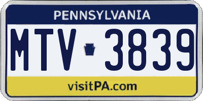 PA license plate MTV3839
