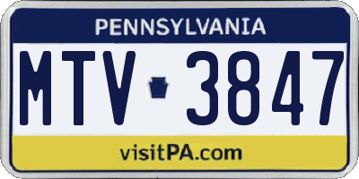 PA license plate MTV3847