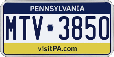 PA license plate MTV3850