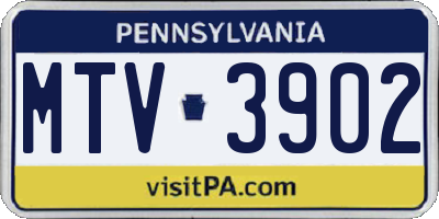 PA license plate MTV3902