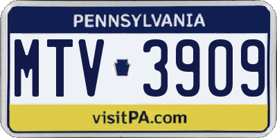 PA license plate MTV3909