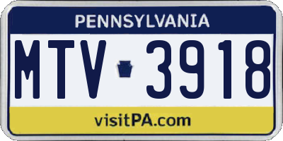 PA license plate MTV3918