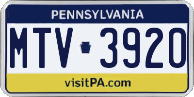 PA license plate MTV3920