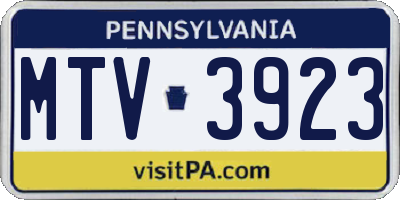 PA license plate MTV3923