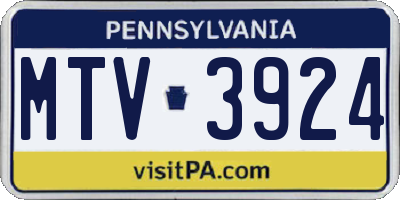 PA license plate MTV3924