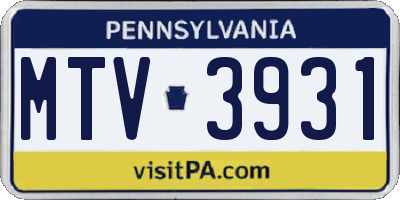 PA license plate MTV3931
