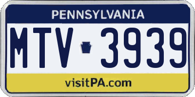 PA license plate MTV3939