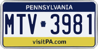 PA license plate MTV3981
