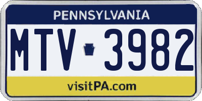 PA license plate MTV3982