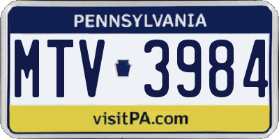 PA license plate MTV3984