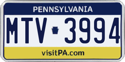PA license plate MTV3994