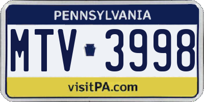 PA license plate MTV3998