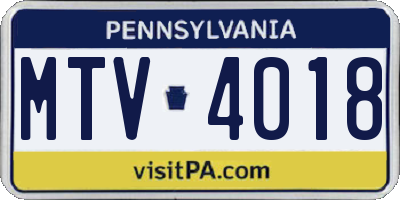 PA license plate MTV4018