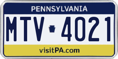 PA license plate MTV4021