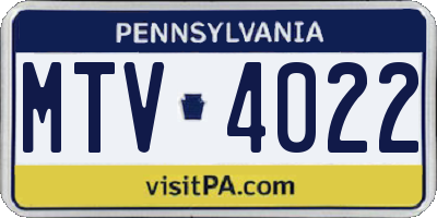 PA license plate MTV4022