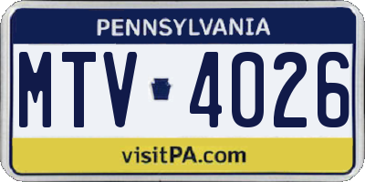 PA license plate MTV4026