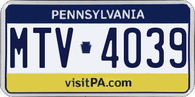 PA license plate MTV4039