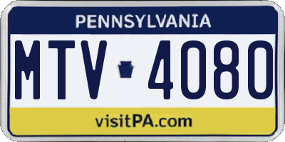 PA license plate MTV4080