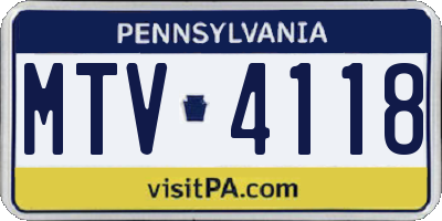 PA license plate MTV4118